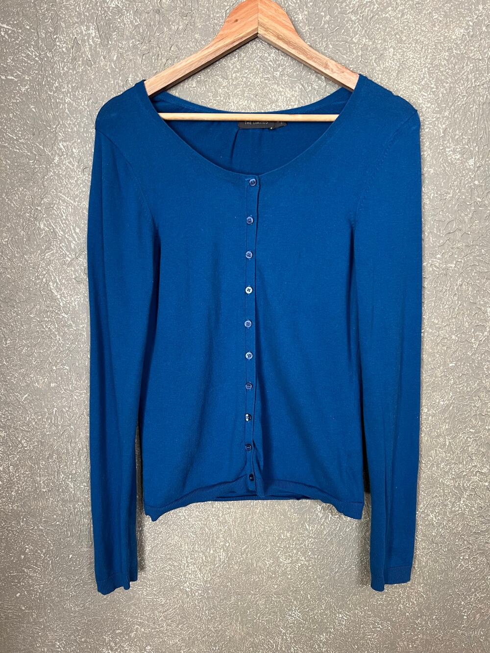 The Limited Blue Long Sleeve Button Front Cardigan Cotton Stretch Size Medium